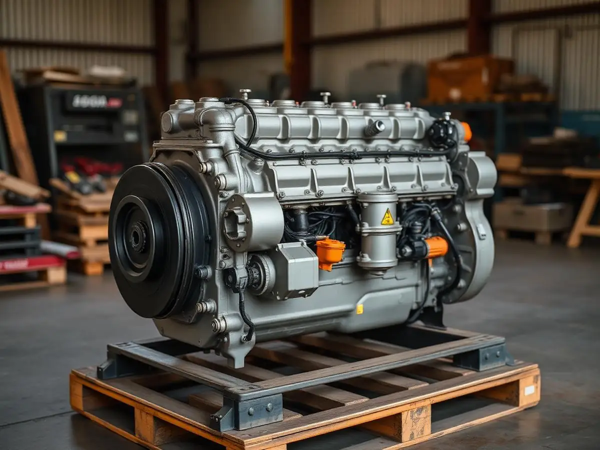 Motor diesel de seis cilindros montado e pronto para entrega