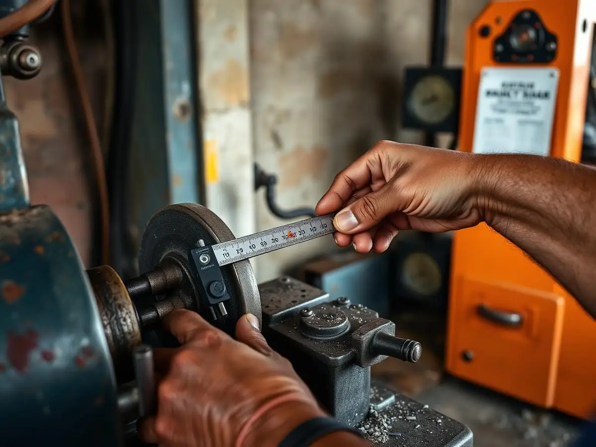 Micrômetro medindo o virabrequim de um motor diesel